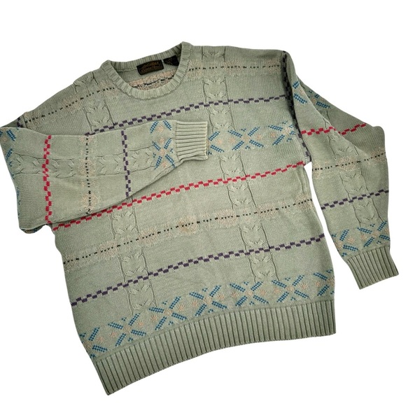 Vintage 90s Eddie Bauer Grandpa Sweater Oversized Crewneck Pullover Cotton | L - Picture 1 of 8